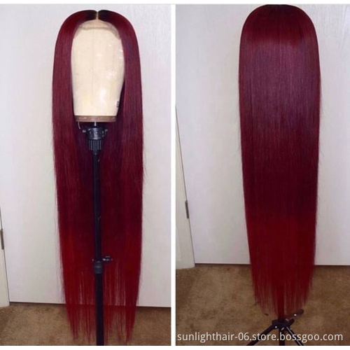 Sunlight wholesale High Quality 99J 13*4lace front wig peruvian hair straight body wave curly Brazilian virgin human hair wig